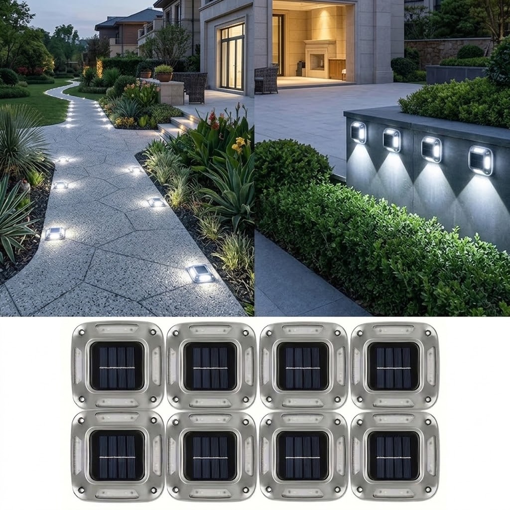 Outdoor Lighting Ground Fixtures - 8개의 태양광 정원등, 방수 사각형 지상