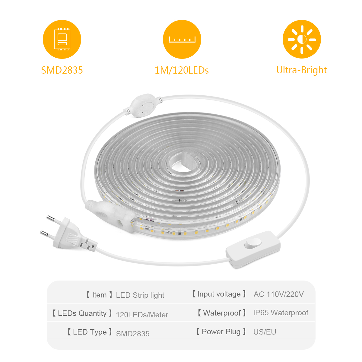 높은 밝은 LED 스트립 빛 2835 방수 110V 미 - Outdoor Lighting Switch 리뷰 및 가격